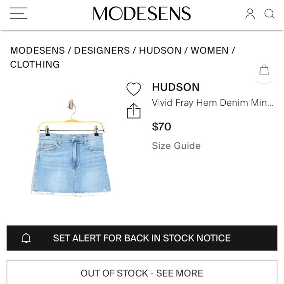 #18- NWOT HUDSON VIVID FRAY HEM DENIM MINISKIRT IN PROPHECY, SIZE 31 - Picture 6 of 9